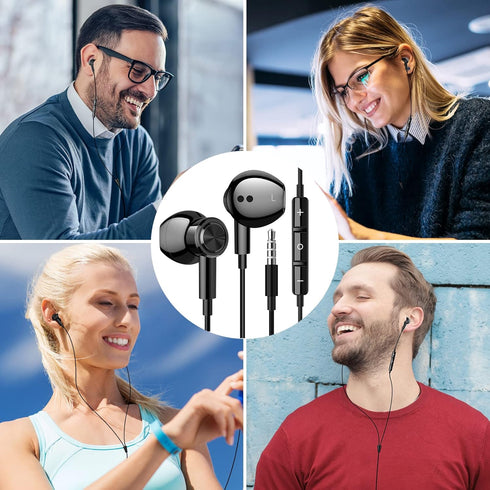 Wired 3.5mm Earbuds with Microphone, Noise-Canceling HiFi Stereo for Samsung A25, A15, A03s, S10, Note 9, Moto, Switch,