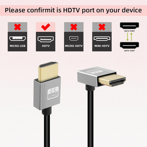 90 4K Cable,18Gbps hdtv2.0 4K@60Hz,Compatible Cameras,Camcorders,Monitors(3FT/0.9M) RIIEYOCA Degree Short HDTV to HDTV