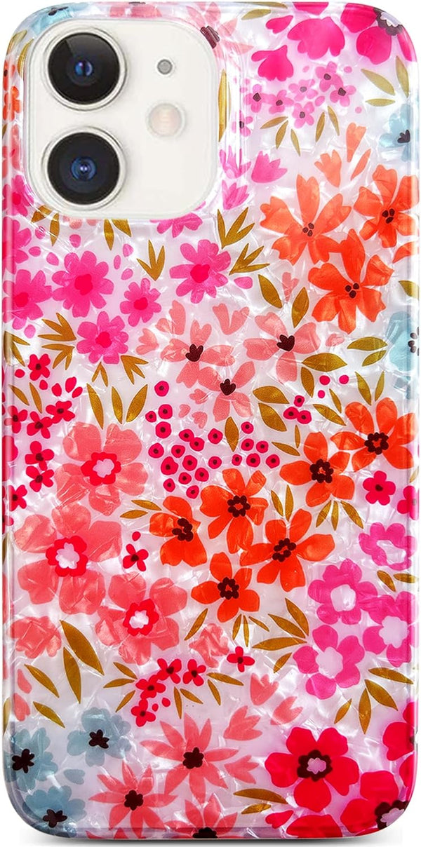 Qokey Cute Flower Case for iPhone 11, Shell Pattern Sparkle Crystal Translucent Soft Fit TPU Cover (Clear Pink Floral)