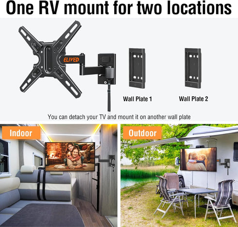 ELIVED Lockable RV TV Mount for 13-43 Inch TVs, Swivel and Tilt for Camper Trailer, Detachable TV Bracket