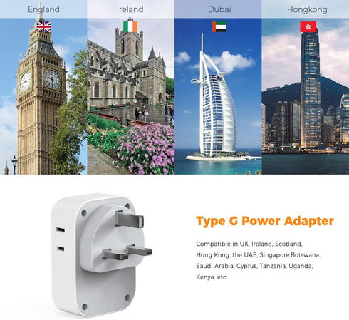 TESSAN 4 3 (2 US to UK Plug Adapter, Type G Travel Adaptor with Electrical Outlets USB Ports USB C), Ireland Power