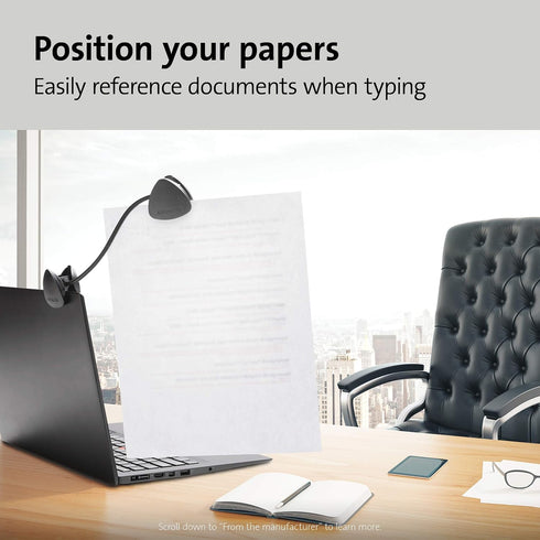 9-3/4" K62081BF Kensington Document Holder for Typing for Laptops and Monitors, Flex Clip Copyholder, Typing Stand