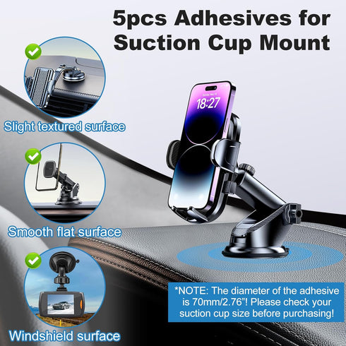 Pormkig 5pcs 70mm/ 2.76" Sticky Adhesive Pads for Car Phone Mount, Double-Sided Heavy Duty Sticker Gel Mounting Tapes