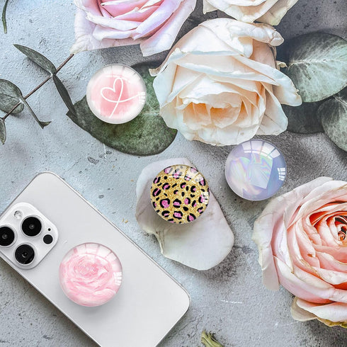 Ksadiye Clear Phone Grip with Expanding Kickstand,Cell Smartphones Collapsible Stand Pink White Heart Design for Phone