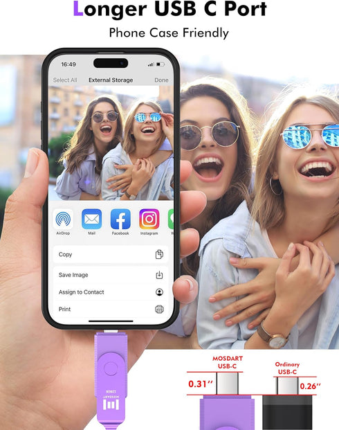 MOSDART 128GB USB C Dual Flash Drive - 2 in 1 OTG USB 3.1 Type-C Thumb Drive for Android Phones, iPhone 15, etc.
