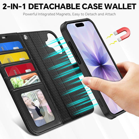 TUCCH 2-in-1 17 (6.3-inch) 2025, 4 Detachable Wallet Case for iPhone Wireless Charging | RFID Blocking Card Holders |