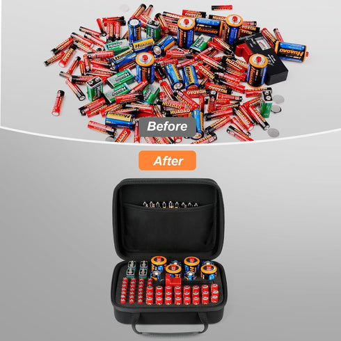 Waterproof Battery Organizer Storage Case with Tester BT-168, Holds 60+ AA AAA C D 9V Batteries (Batteries Not Included)