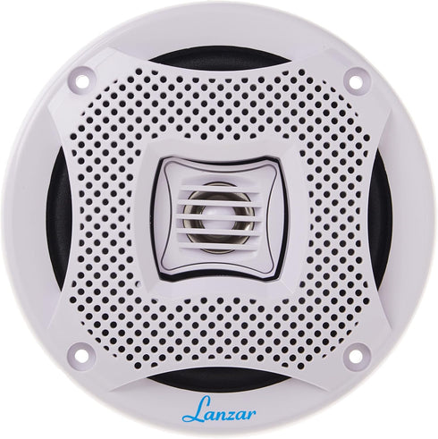 LANZAR Marine Speakers - 5.25 Inch 2 Way Water Resistant Audio System, 400 Watt Power, 1 Pair - AQ5CXW (White)