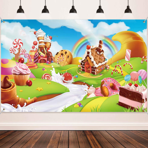 Blulu Large Candy Backdrop Birthday Party Banner, Colorful Polyester Sweet Donut Decoration, 72.8 x 43.3 Inch