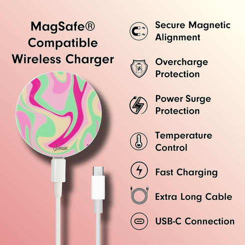 Sonix Charger | Fast Wireless Charger with 6.5ft Cable (USB-C) | Compatible with MagSafe | Strawberry Matcha