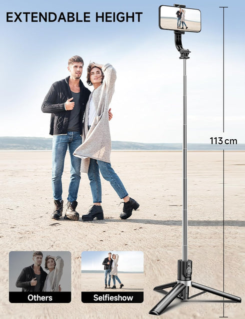 45" Selfie Stick Tripod with 2 Lights, Extendable 5 in 1 Selfie Stick with Wireless Remote for iPhone, Samsung, Android