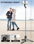 45" Selfie Stick Tripod with 2 Lights, Extendable 5 in 1 Selfie Stick with Wireless Remote for iPhone, Samsung, Android