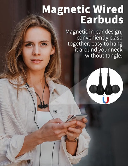 USB C Headphone for Samsung S23 FE S22 S21 S20 A53 A54 Wired Earbuds Magnetic in-Ear Type C Earphone with Microphone Volume Control Bass Stereo Noise Canceling