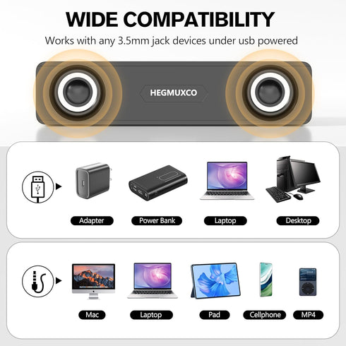 HEGMUXCO 10W 3.5mm Wired Stereo Speaker Compact PC Speakers for Desktop -, USB Powered, Audio Input, Laptop Expertly