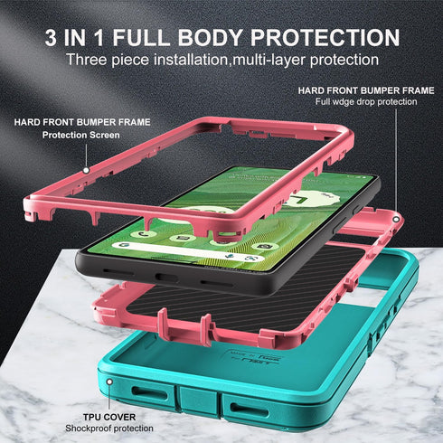 Google Pixel 7 Case, Military Grade 3 in 1 Heavy Duty Shockproof/Dust Proof with 2Pcs Tempered Glass Protector