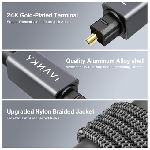 IVANKY 10ft/3M Optical Audio Cable, Long Digital Audio Fiber Optic Cord for Soundbar, TV, Home Cinema, Xbox/PS4