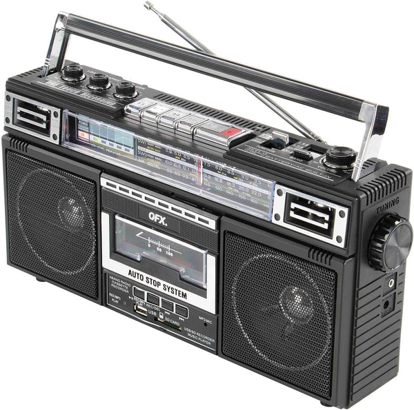 QFX J-220BT Boombox - MP3 Conversion from Radio to Cassette, Bluetooth, Dual 3” Speakers, Built-in Microphone