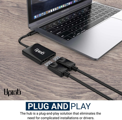 uptab USB C to DisplayPort Dual Monitor Adapter Hub - Dual 4K 60Hz Multi Monitors Splitter for Windows PC and macOS