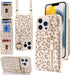 iPhone 13 pro max Case with Card Holder for Women, iPhone 13 pro max Phone Case Wallet with Strap Credit Card Slots Crossbody with Kickstand Zipper Case - Rice Leopard