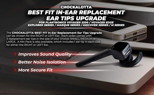 In-Ear Replacement Ear Tips, Compatible with Plantronics Poly Voyager 3200/Edge, Medium - 3pcs