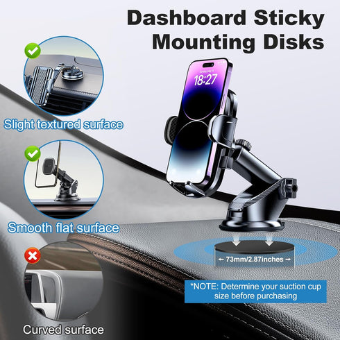 Dashboard Pad Mounting Disk for Suction Cup Phone Mount, Adhesive Disc Replacement for Cell Phone Car Mount - 73mm