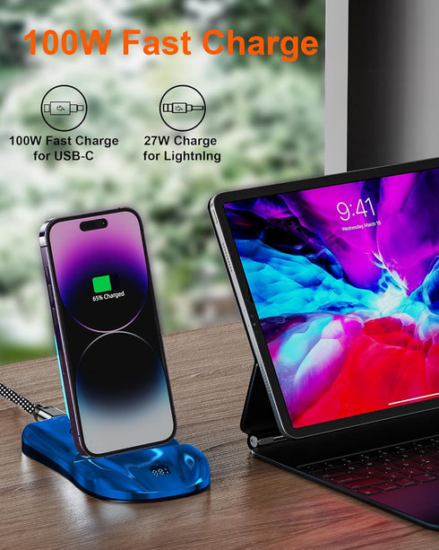 Magnetic Charging Station, 100W Charger Stand for Multiple Devices, Compatible with iPhone 15, Samsung, USB-C Phone,