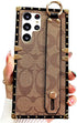 Luxury Brown Phone Case for Samsung Galaxy S23 Ultra - 6.8" Anti-Drop Designer Case with Wristband Strap.