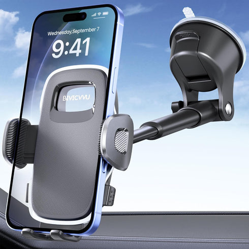 Car Phone Holder for Dashboard & Windshield, 360° Adjustable Suction Cup Holder for 4.8-7" Smartphones, Bumpy Roads
