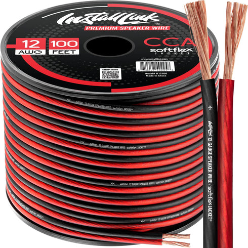 Install Link 12 AWG Gauge Speaker Wire Cable (100 Feet), Stereo, Car or Home Theater, CCA