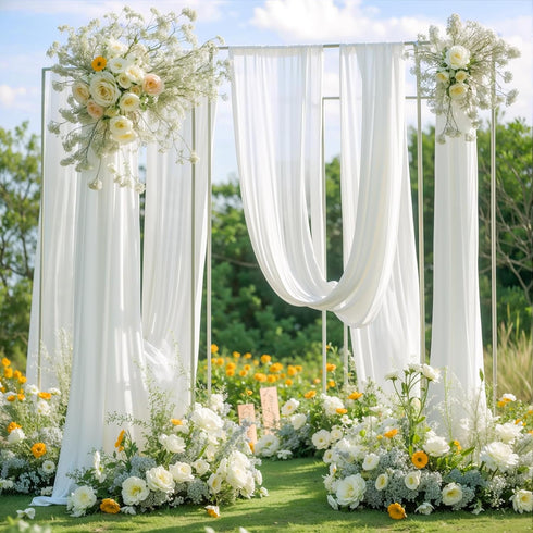 PARTISKY Wedding Arch Draping Fabric, 1 Panel 18FT White Chiffon Drapery Decorations for Ceremony Reception