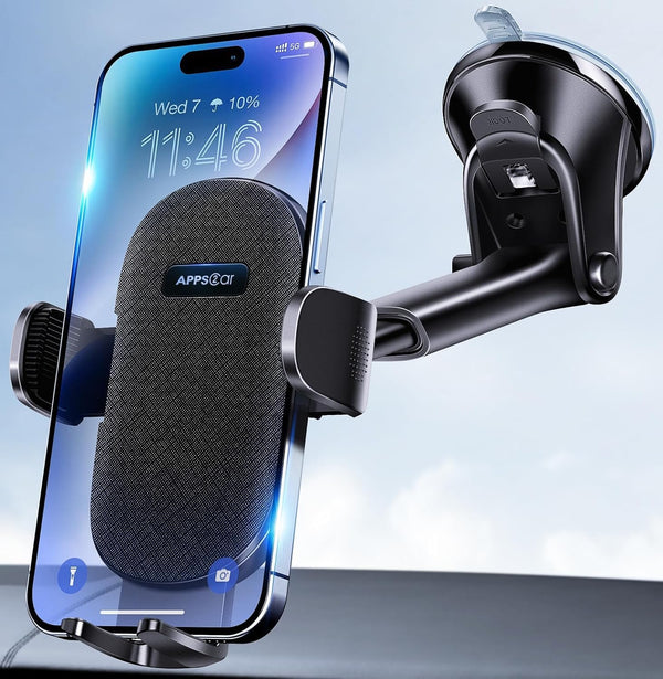 APPS2Car Car Phone Holder Mount - Dashboard/Windshield Holder for iPhone, Samsung, All Phones, Black