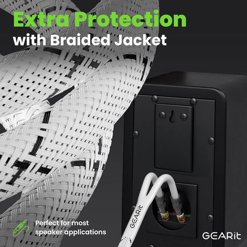 GearIT 12AWG Premium Heavy Duty Braided Speaker Wire Cable (10 Feet) with Dual Gold Plated Banana Plug Tips