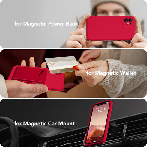 iPhone 11 Case, Compatible with MagSafe, Magnetic Silicone Slim Shockproof Protective Case - Red