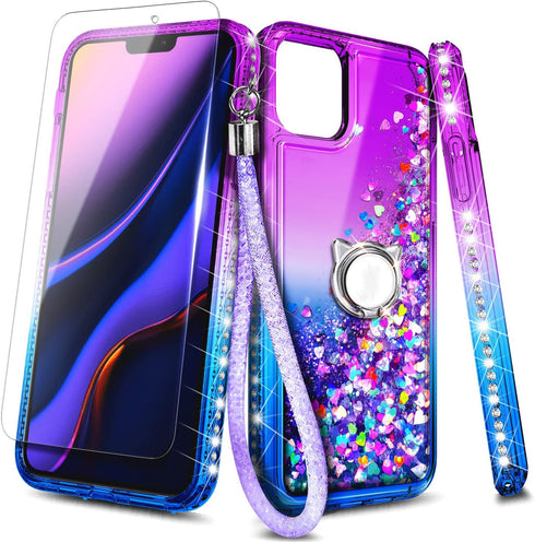 NGB Supremacy iPhone 12/12 Pro Case with Tempered Glass Screen Protector, Liquid Bling Sparkle Glitter Case