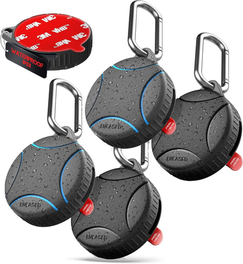ENCASED 4 Pack Waterproof Airtag Keychain Holder (IPX8) for Apple Air Tag, Military-Grade Protective Cover (Black/Blue)