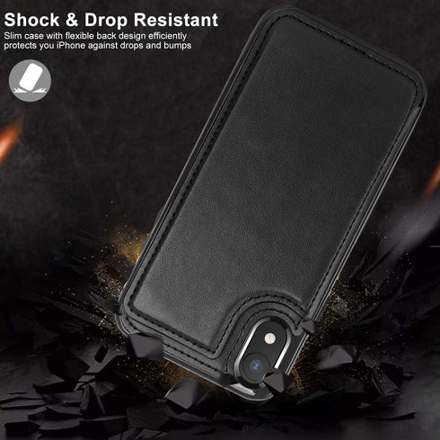 LETO iPhone XR Case, Black Leather Wallet Flip Folio Cover with Kickstand Card Slots for Girls Women