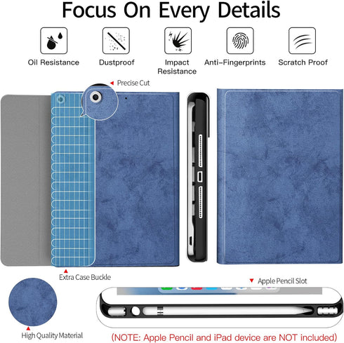JUQITECH Keyboard Case for iPad 9th 8th 7th Generation 10.2" Wireless Bluetooth Magnetic Detachable Keyboard (Blue)