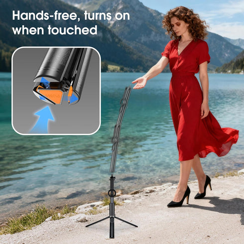 MQOUNY Tripod,76" Magsafe,360Rotatable Magnetic Phone Auto-Open Phone Stand with Metal Ring & Rechargable