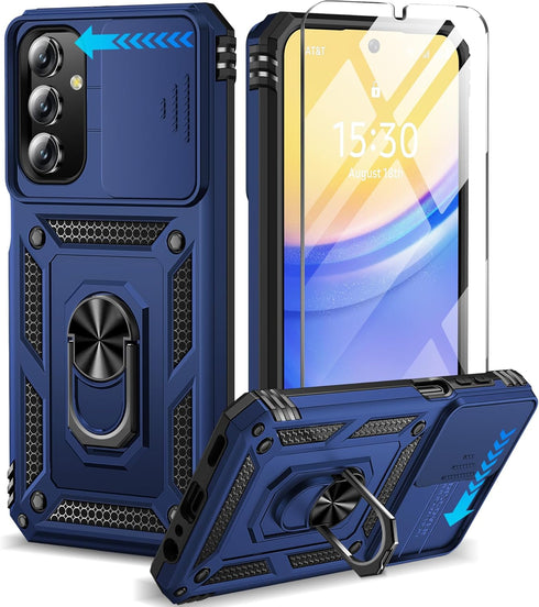 BaHaHoues Samsung Galaxy A15 5G Case - with Screen Protector & Slide Camera Lens Cover - Blue