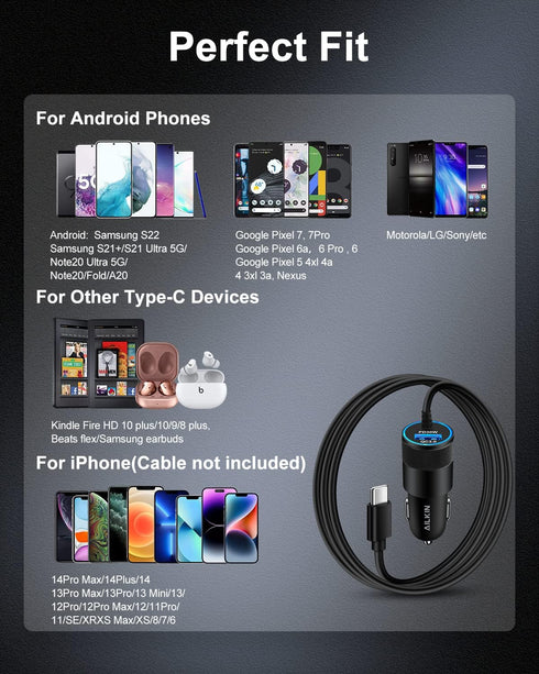 AILKIN Car Charger USB C for Samsung Galaxy, USB Cigarette Lighter Adapter for iPhone 16 Pro, Vehicle Auto Cargador