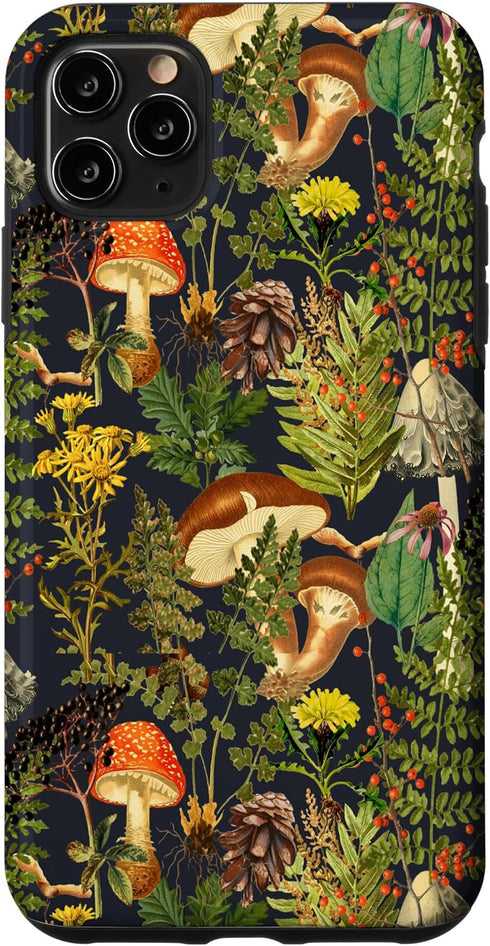 iPhone 11 Pro Max Case, Mushroom Woodland Scene with Elderberries, Fungi Nature Shrooms Design