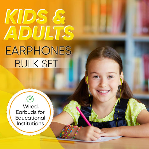 20 Pack Multi Color Kid's Wired Earphones, Disposable Headphones Individually Bagged for Classroom Libraries Schools