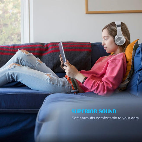 Riwbox XBT-80 Bluetooth Headphones, Folding Stereo Wireless Over Ear with Microphone and Volume Control, Wireless and