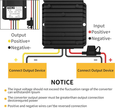 24V to 12V Voltage Converter, 15A 180W DC Transformer with Fuse Waterproof for Golf Cart, LED Light, Solar System