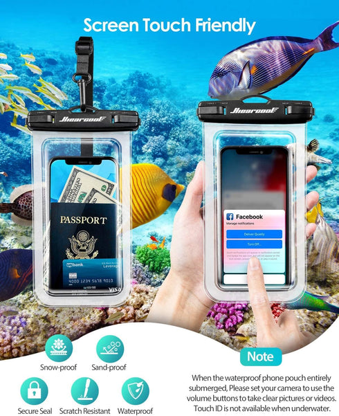 Hiearcool Waterproof Phone Pouch - 4 Pack Black & Clear, Large Dry Bag for iPhone & Travel Essentials.