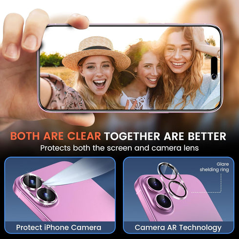 Fotbor 2Pack iPhone 16 Privacy Screen Protector with 2Pack Camera Lens Protector, Anti Spy Tempered Glass Kit