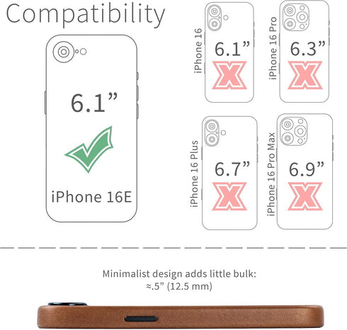 Dockem 17e, 16e, Genuine Leather Case for iPhone iPhone Compatible with MagSafe (MSGL, Brown)