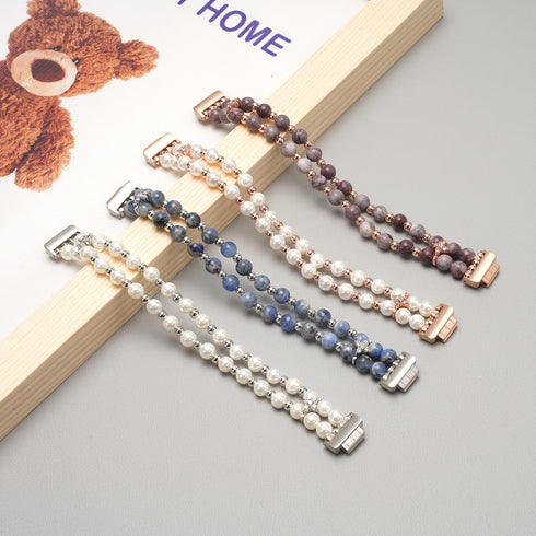 Handmade Pearl Bracelet for Fitbit Inspire HR/Inspire 2, Elastic Beaded Strap for Women and Girls
