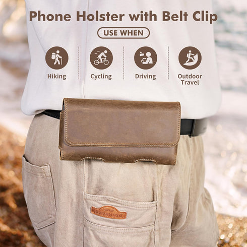 Gcepls Leather Phone Holster for iPhone 14 Pro Max, 13 Pro Max, Galaxy S23 Ultra, Premium Genuine Leather with Belt