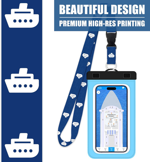 Cruise Lanyards Extra Large Waterproof Cell Phone Pouch - Touch Screen Dry Case for Phones up to 7” (2-Pack)